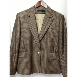 Perry Ellis Blazer Women's Brown Beige Patterned Career Jacket